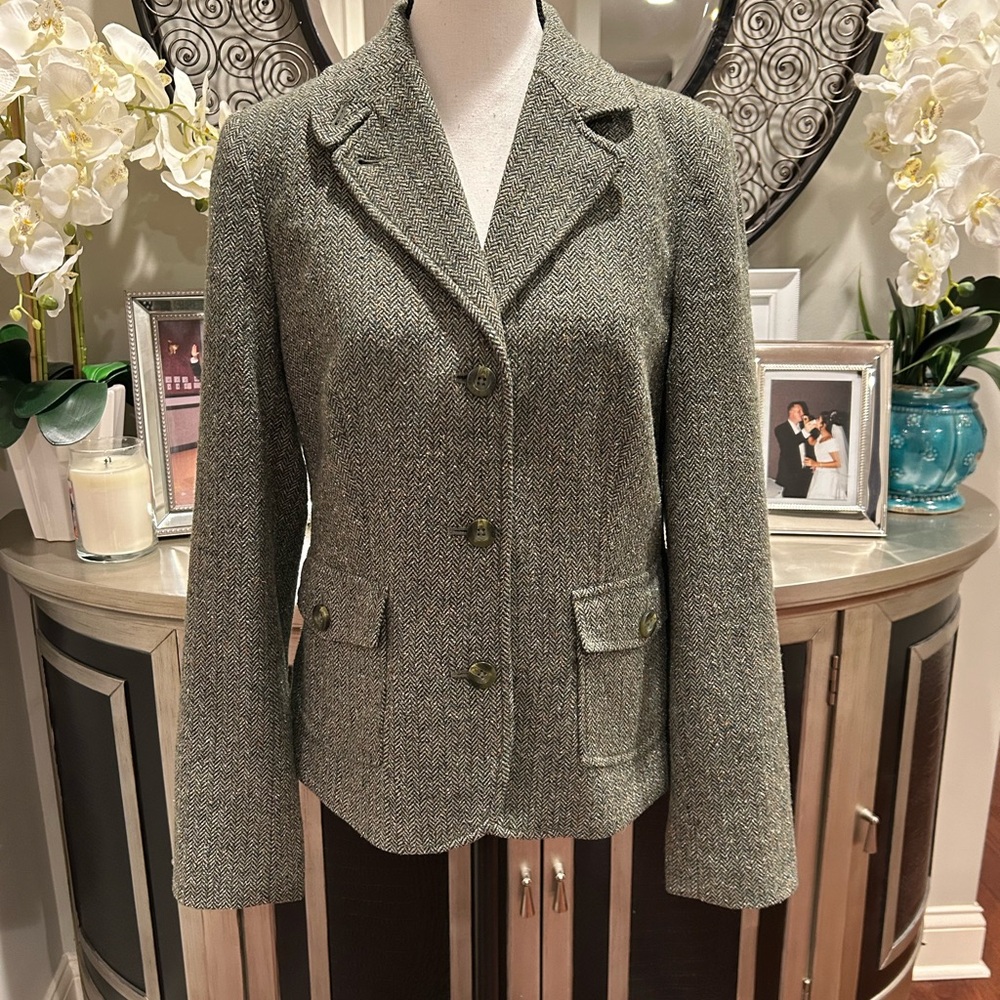L.L. Bean Women's Gray Herringbone Wool and silk Blend Blazer - Picture 1 of 8